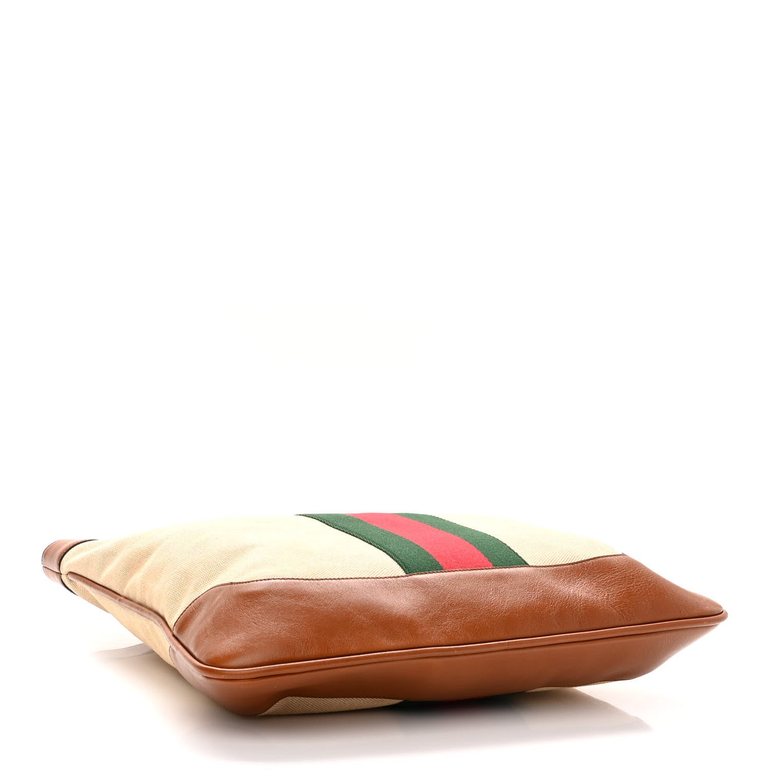 Gucci Vintage Canvas Calfskin Web Flat Tote Sand Light Cuir 4 of 10