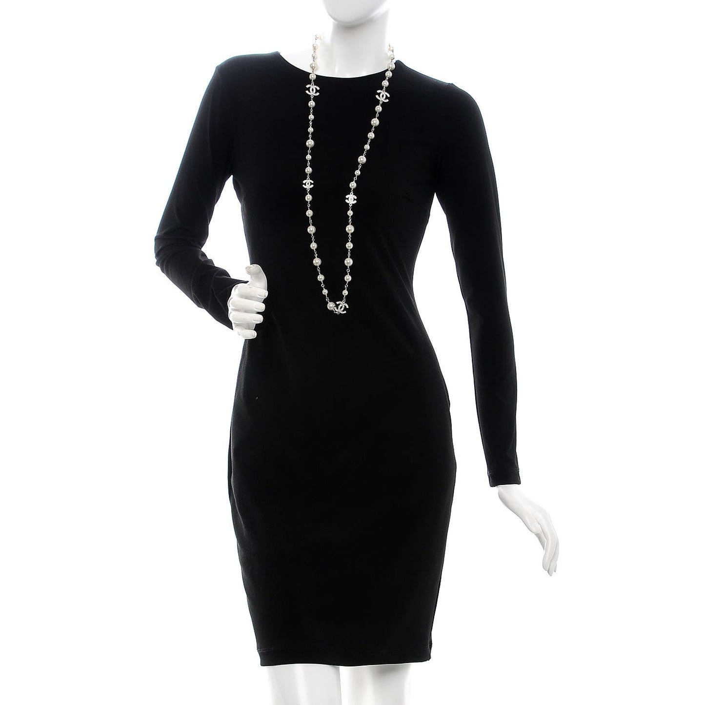 Crystal Pearl CC Long Necklace Silver