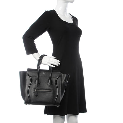 Celine Drummed Calfskin Micro Luggage Black 2 of 6