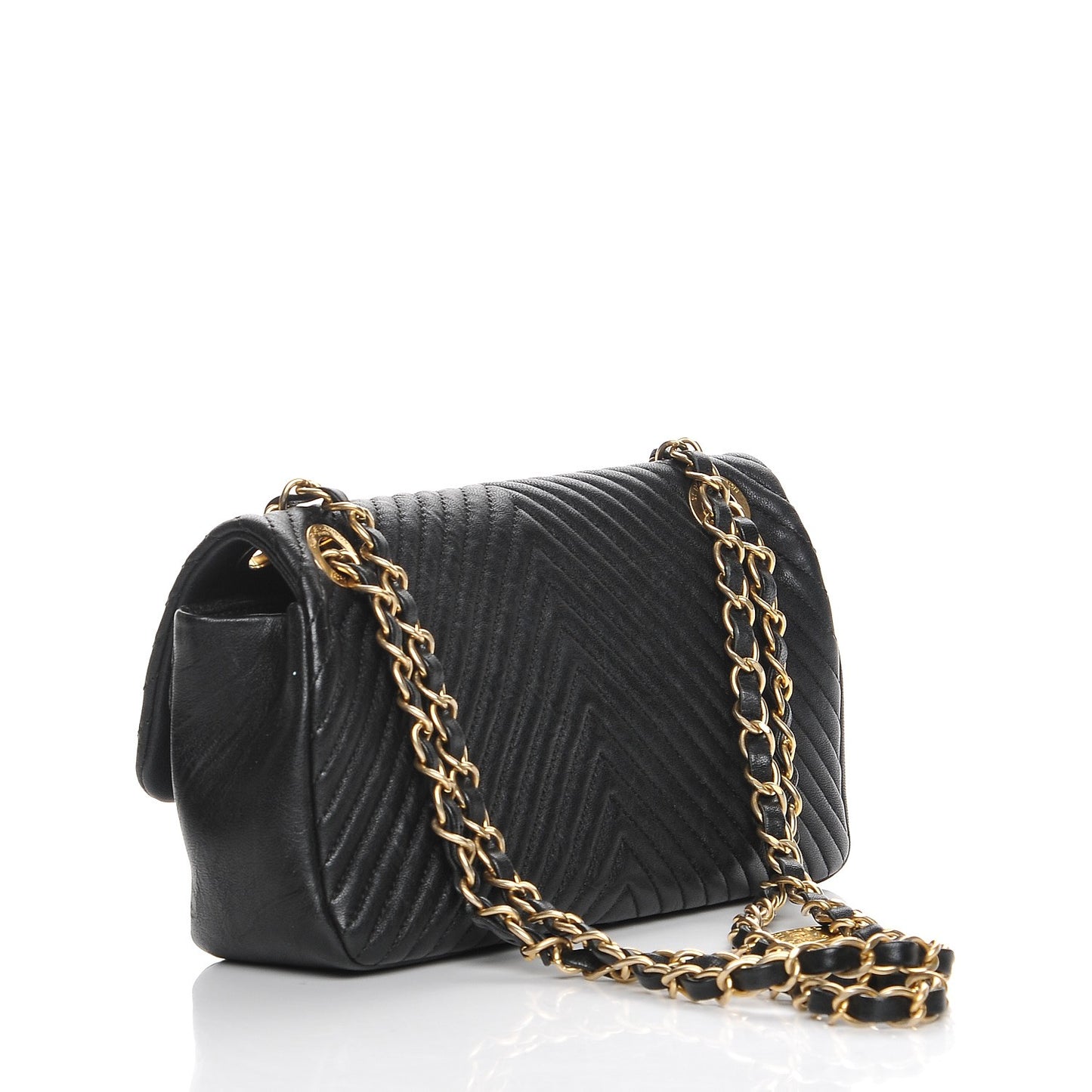Wrinkled Lambskin Chevron Quilted Small Flap Black