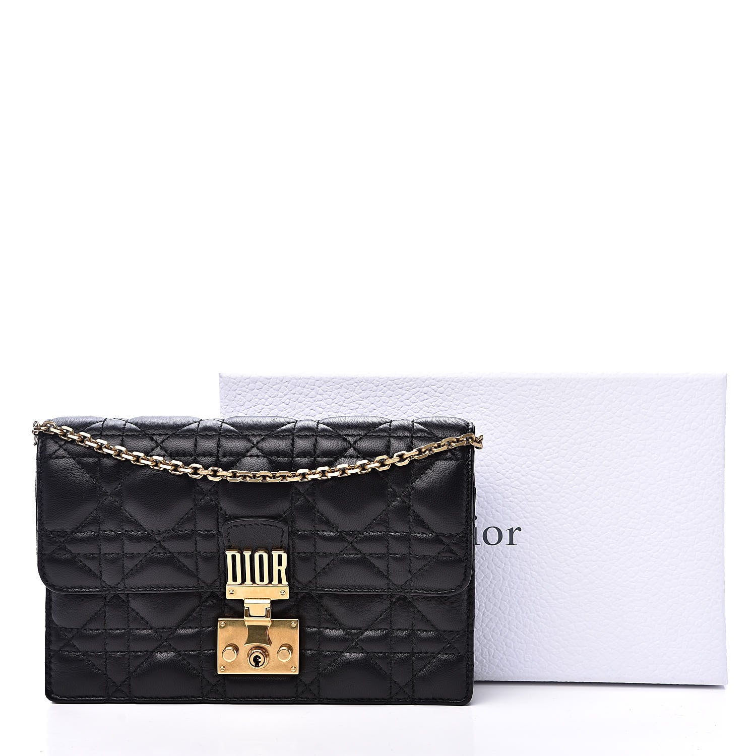 Christian Dior Lambskin Cannage Dioraddict Wallet on Chain Clutch Black 10 of 10