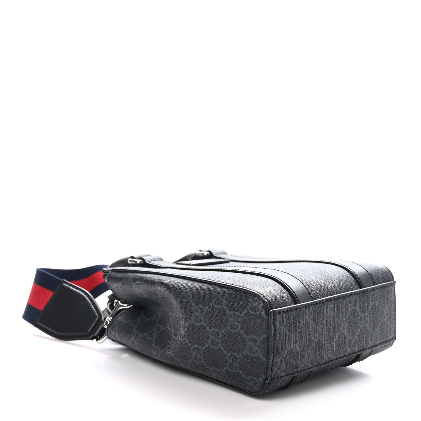 GG Supreme Monogram Appia Calfskin Web Mini Tote Bag Black