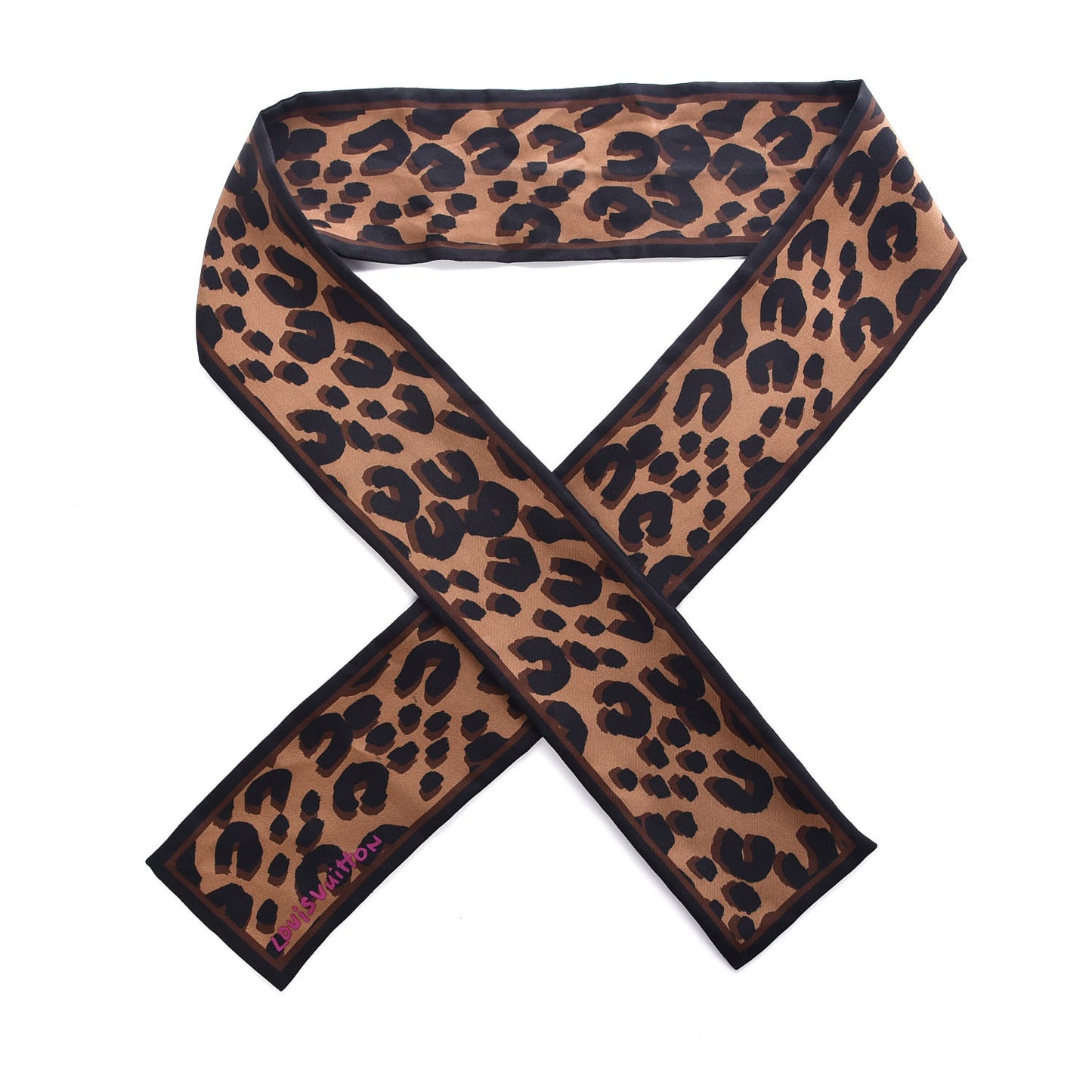 Silk Leopard Bandeau Scarf Marron