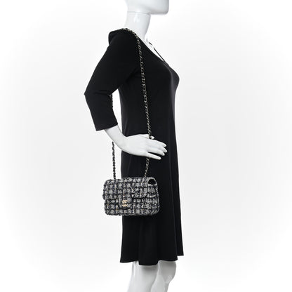 Chanel Glittered Tweed Quilted Mini Rectangular Flap Navy Blue 2 of 10