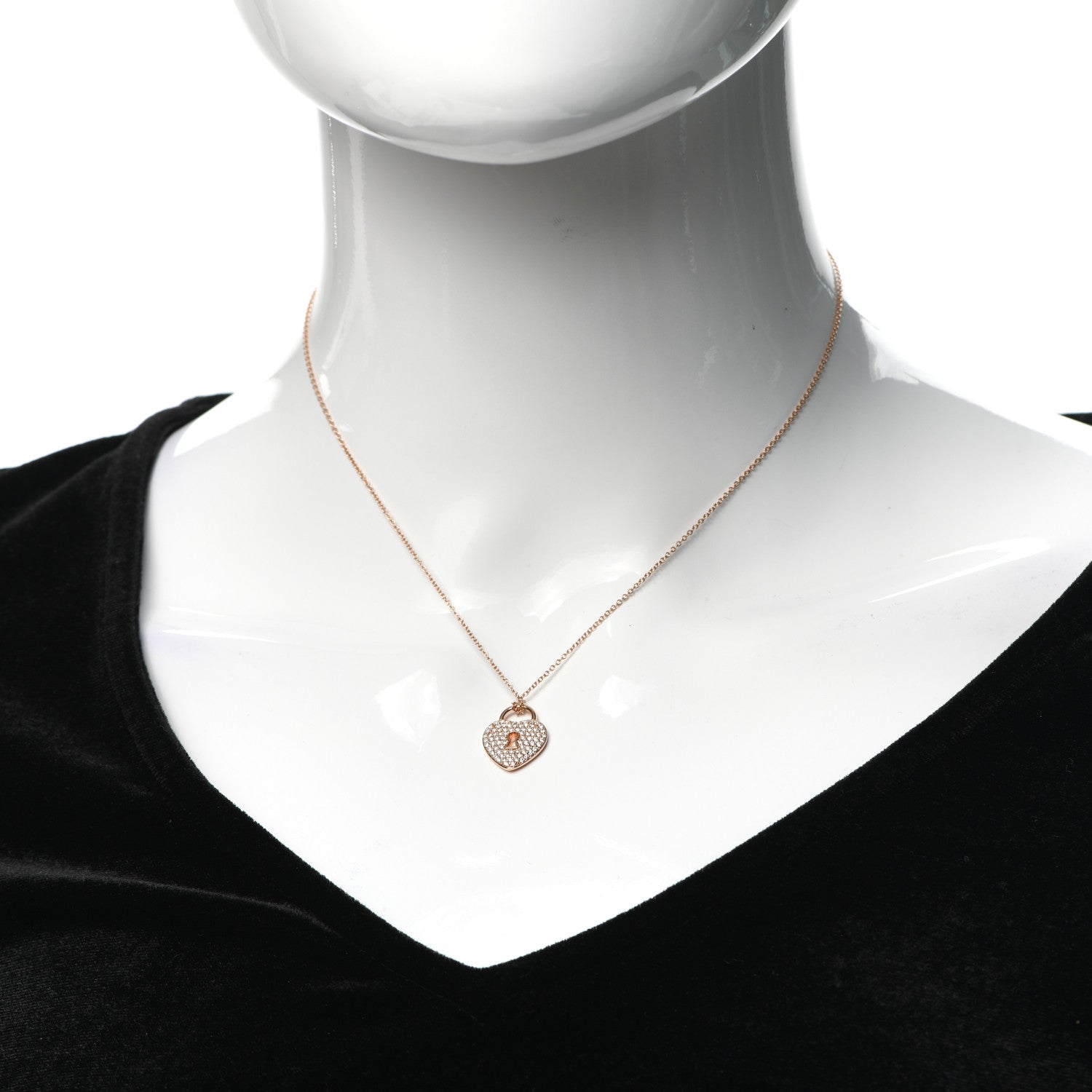 Tiffany 18K Rose Gold Diamond Heart Lock Pendant Necklace 2 of 6