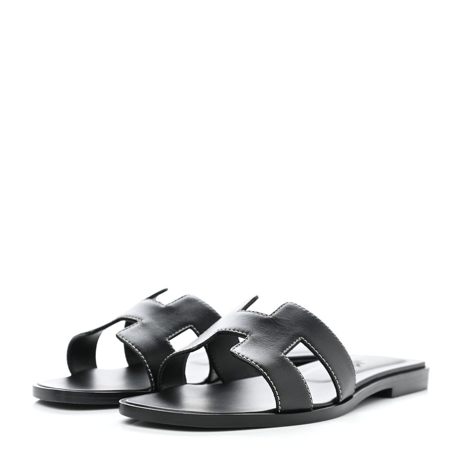 Hermes Box Calfskin Oran Sandals 35 Black 3 of 9
