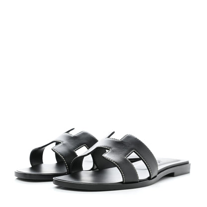 Hermes Box Calfskin Oran Sandals 35 Black 3 of 9