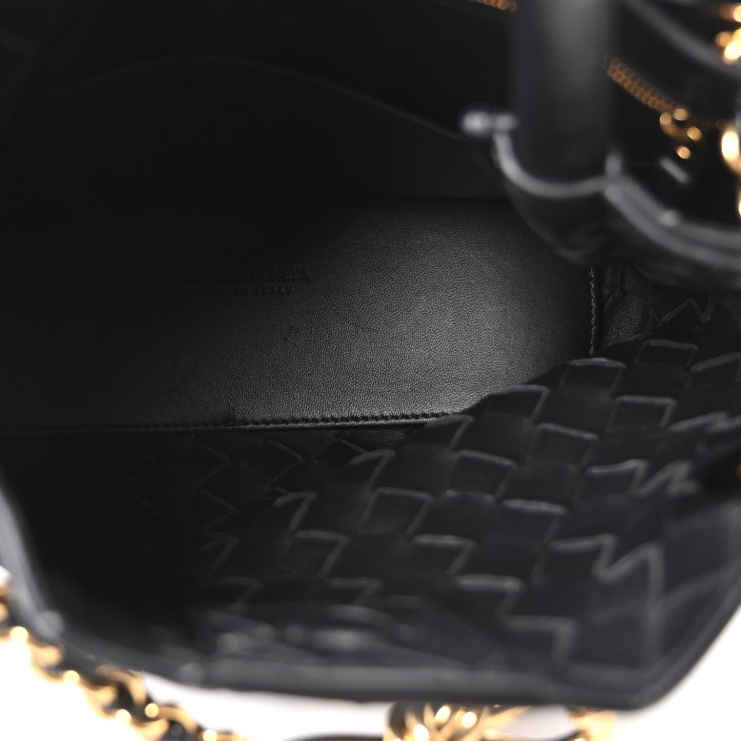 Nappa Intrecciato Small Andiamo With Chain Shoulder Bag Black