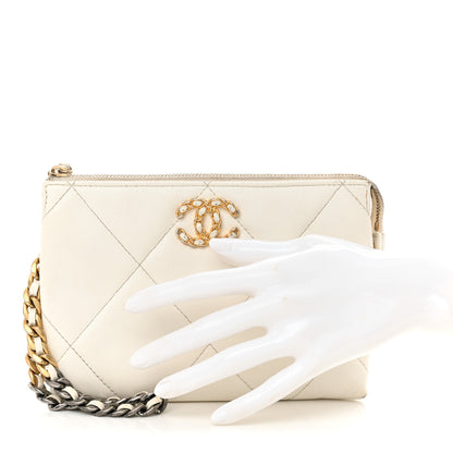 Chanel Shiny Goatskin Quilted Chanel 19 Small Pouch With Handle White 2 of 13