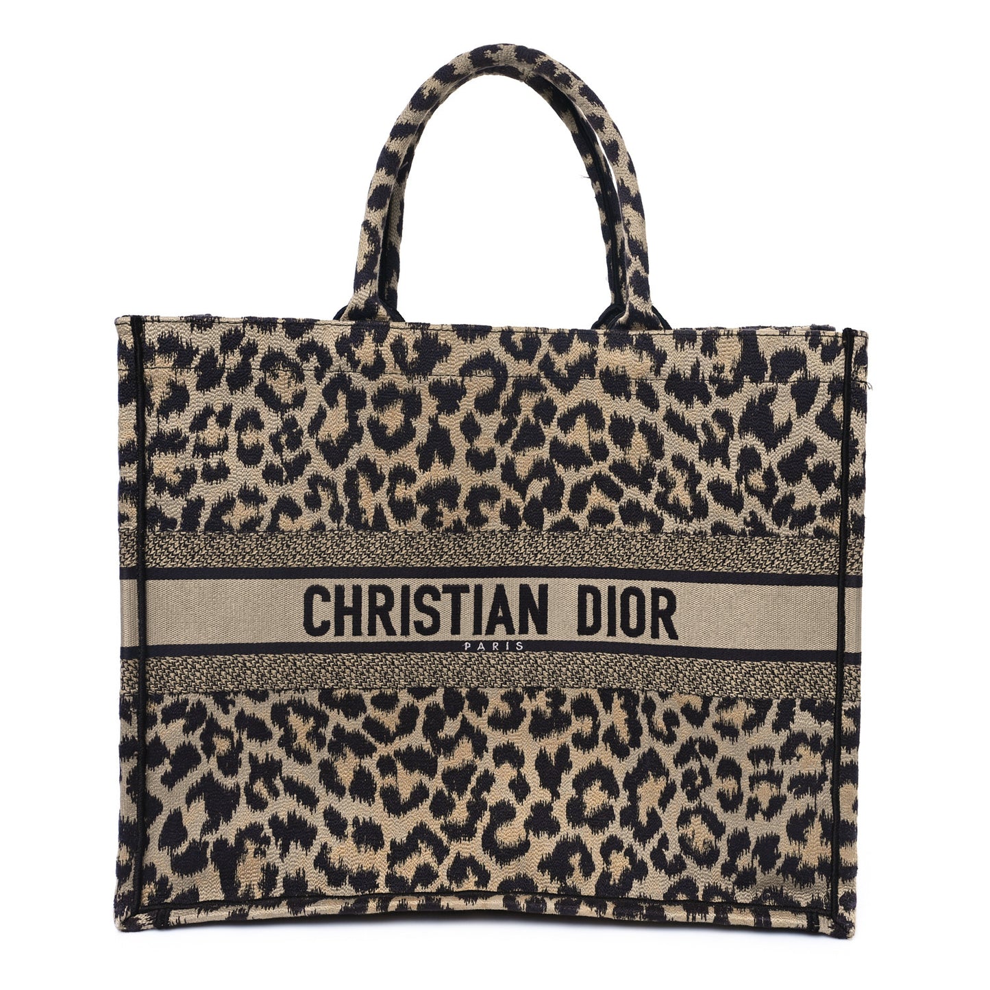 Canvas Mizza Embroidered Large Leopard Book Tote Beige