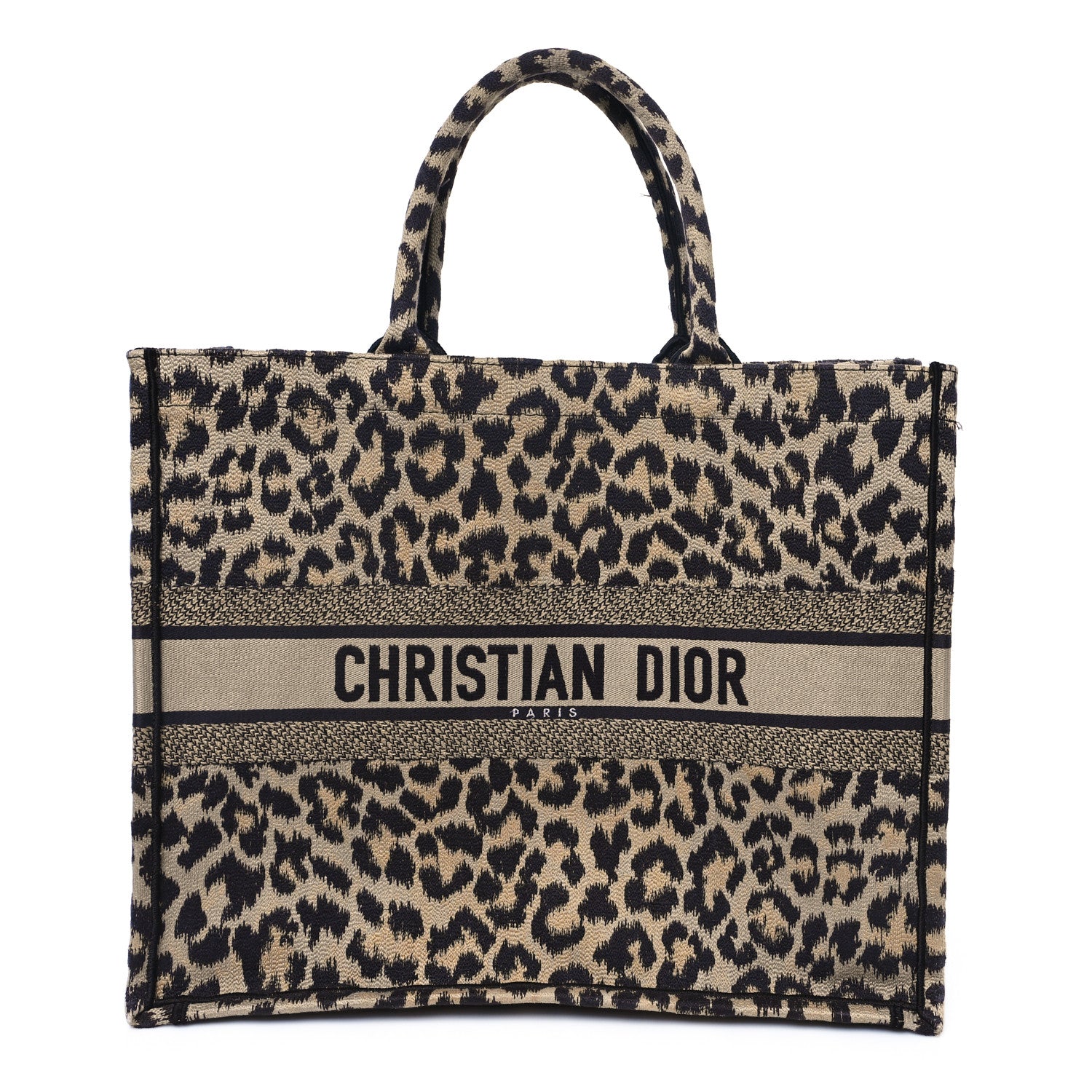 Christian Dior Canvas Mizza Embroidered Large Leopard Book Tote Beige 1 of 11
