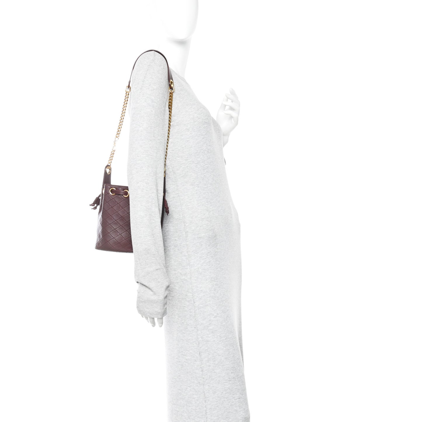 Lambskin Carre Quilted Cassandre Small Bucket Bag Hot Wine