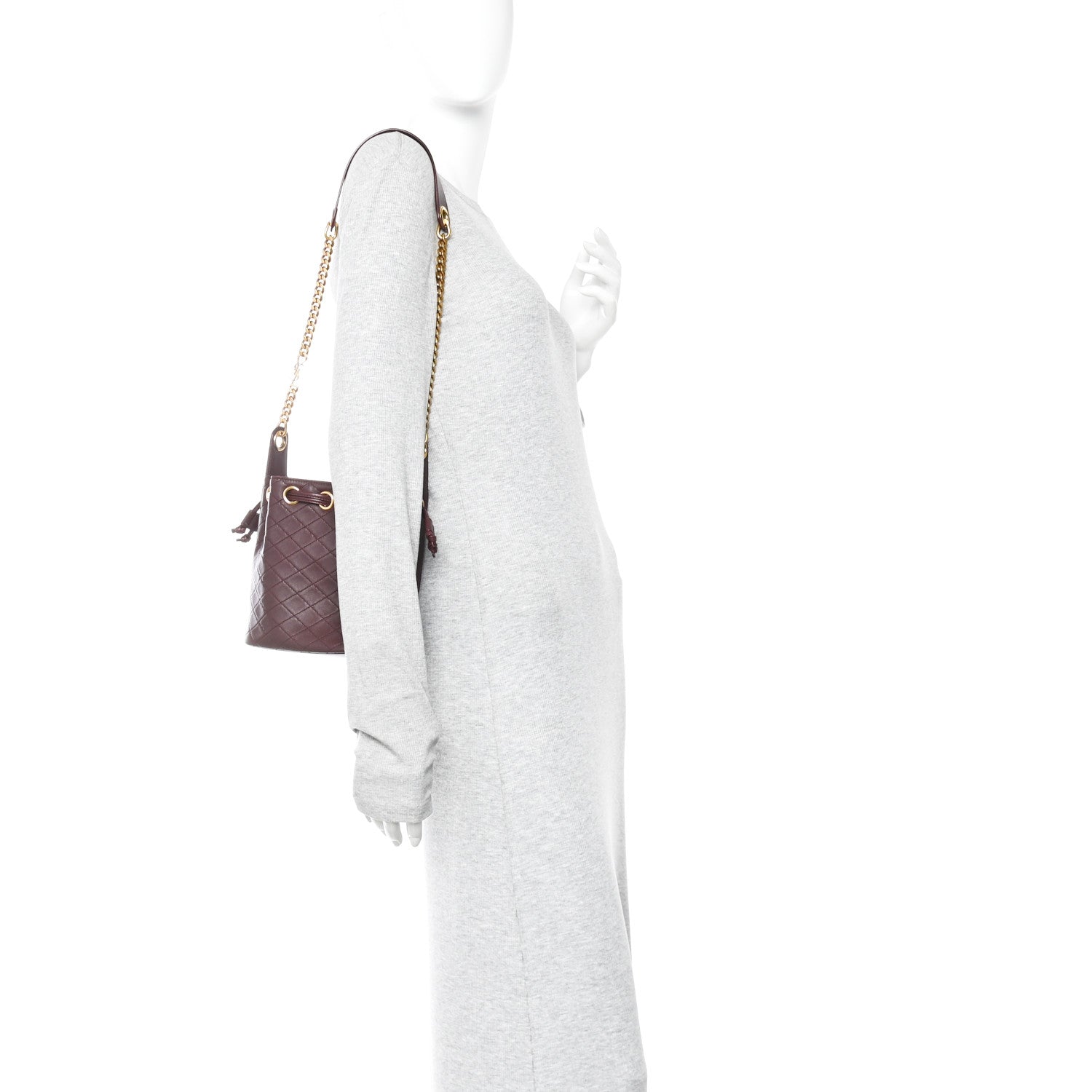 Saint Laurent Lambskin Carre Quilted Cassandre Small Bucket Bag Hot Wine 2 of 13