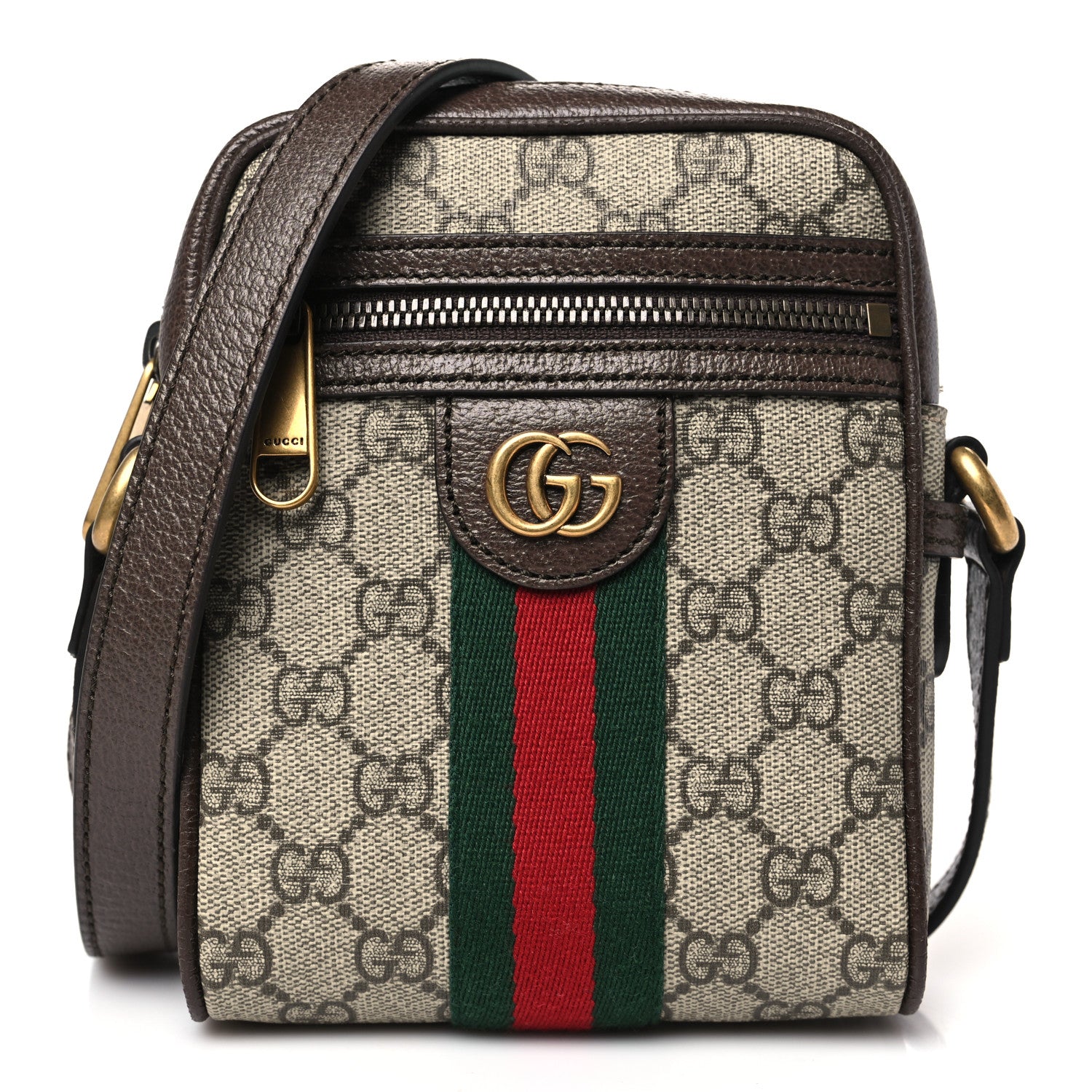 Gucci GG Supreme Monogram Web Mini Ophidia Messenger Brown 1 of 8