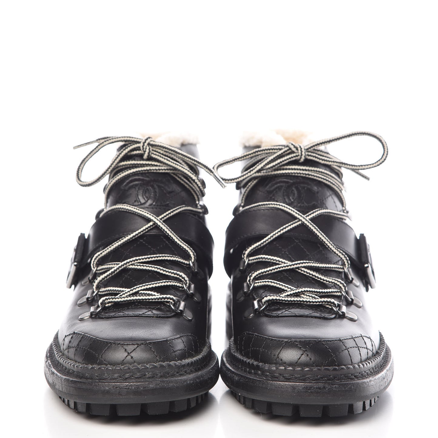 Shearling Calfskin Lace Up Short Boots 38 Black