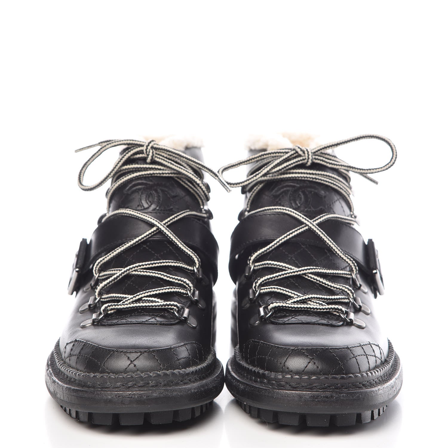 Chanel Shearling Calfskin Lace Up Short Boots 38 Black 2 of 7