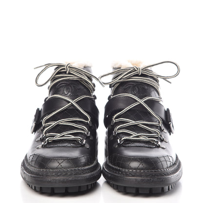 Chanel Shearling Calfskin Lace Up Short Boots 38 Black 2 of 7