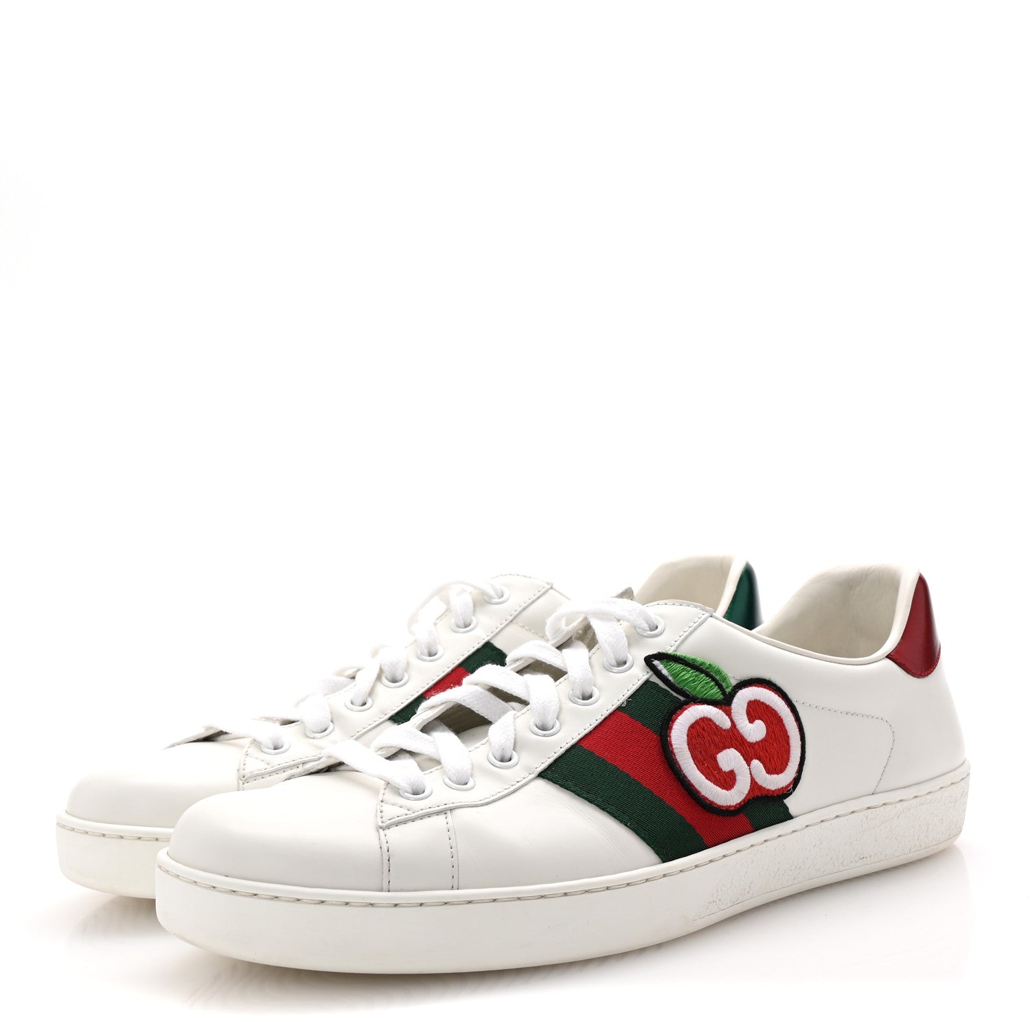 Gucci Calfskin Web GG Apple Embroidered Ace Sneakers 9.5 White 4 of 10