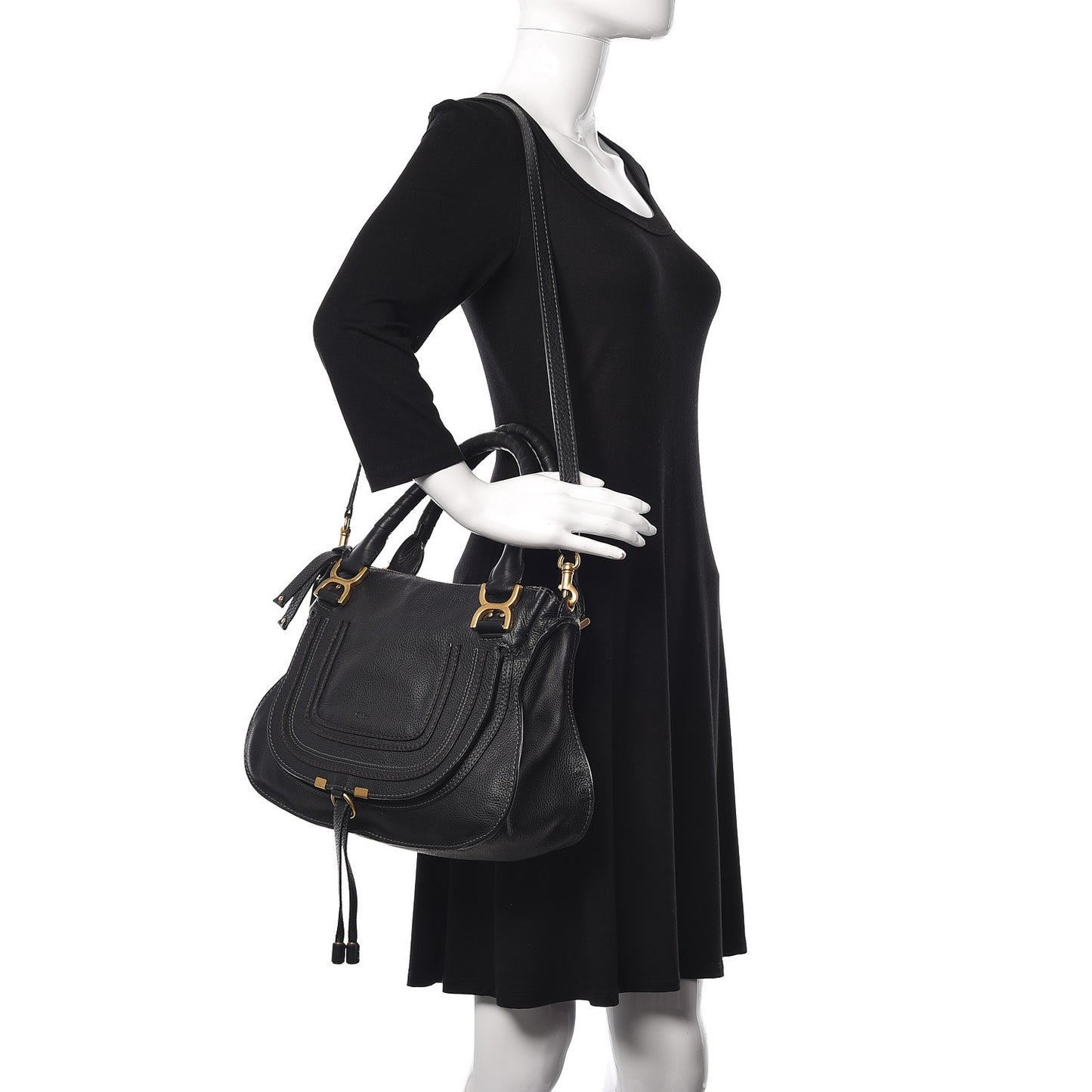 Calfskin Medium Marcie Satchel Black