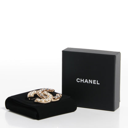 Chanel Pearl Crystal CC Brooch Gold 6 of 6