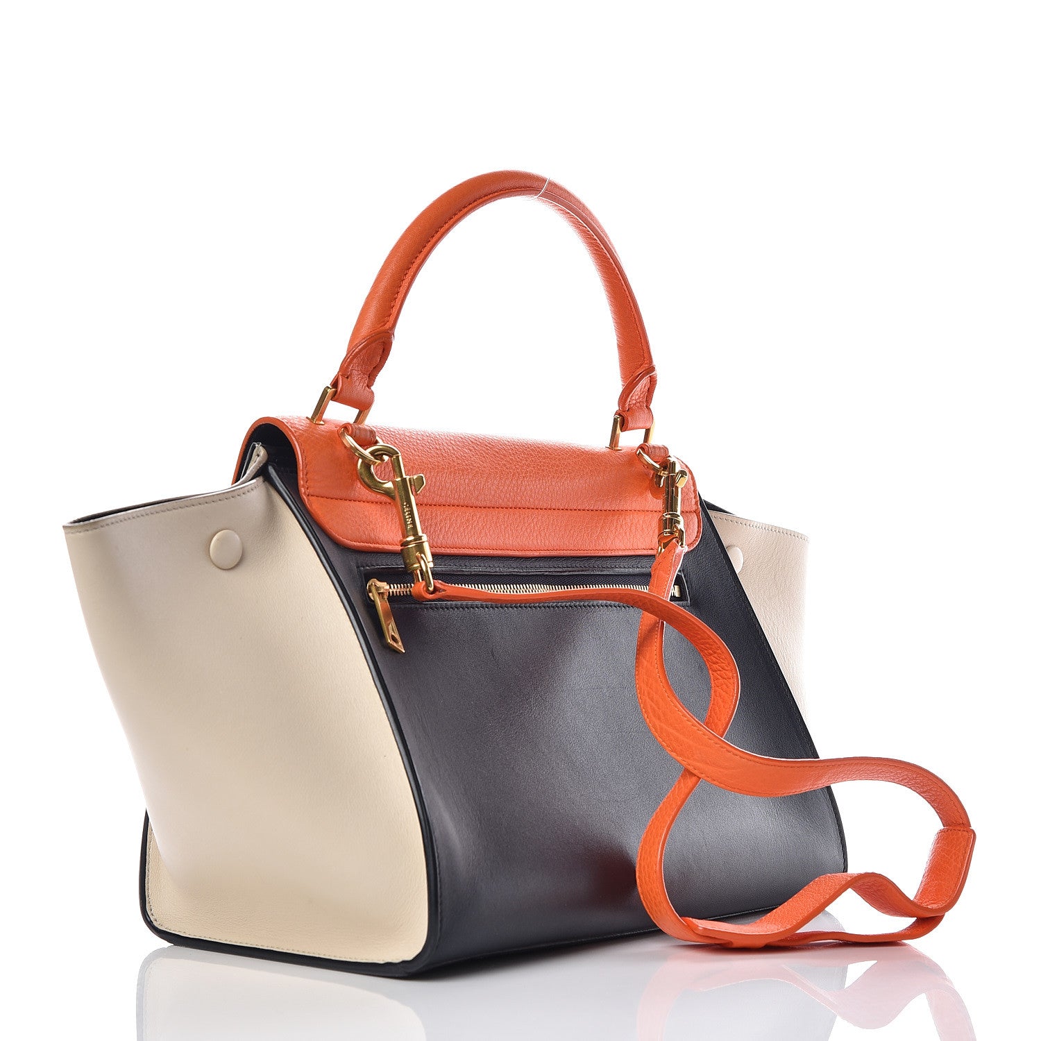 Celine Bullhide Calfskin Small Tri-Color Trapeze Fluo Orange 3 of 12