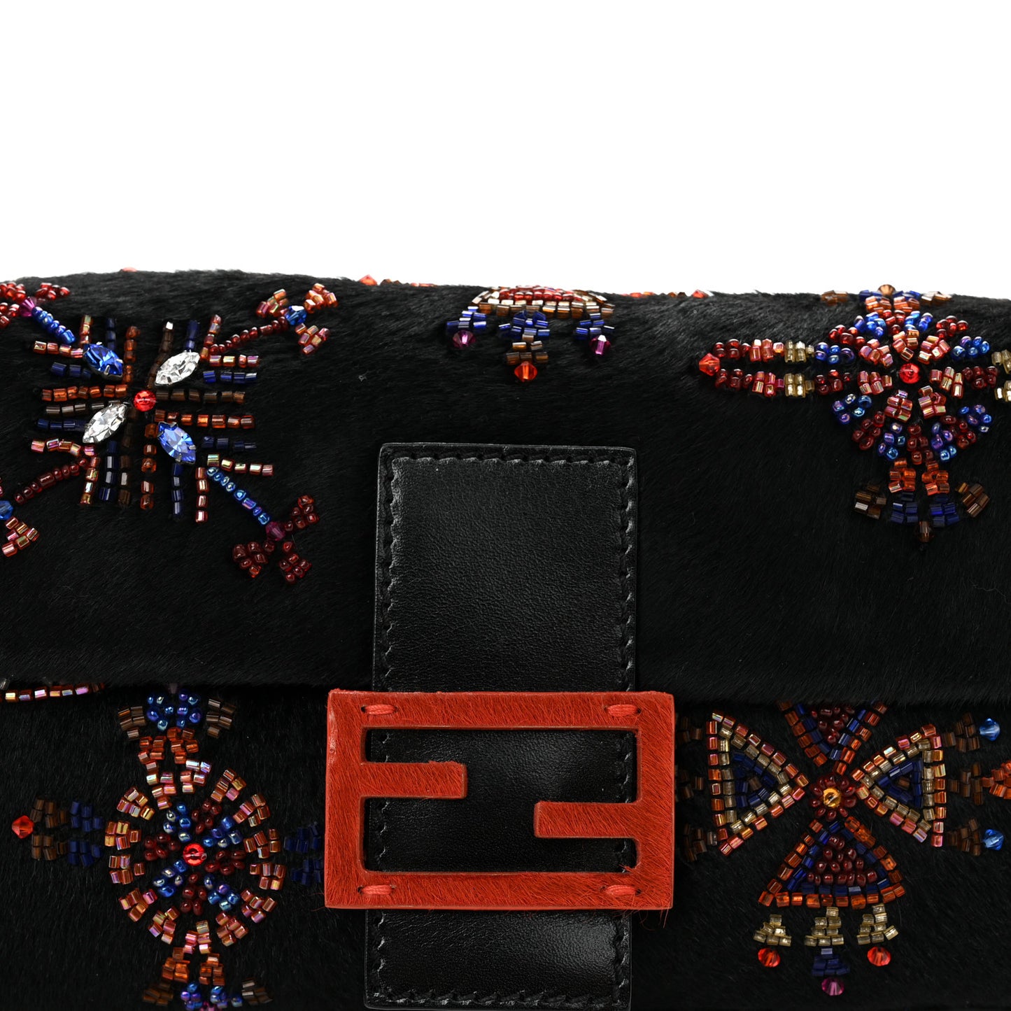 Calf Hair Beaded Baguette Black Multicolor