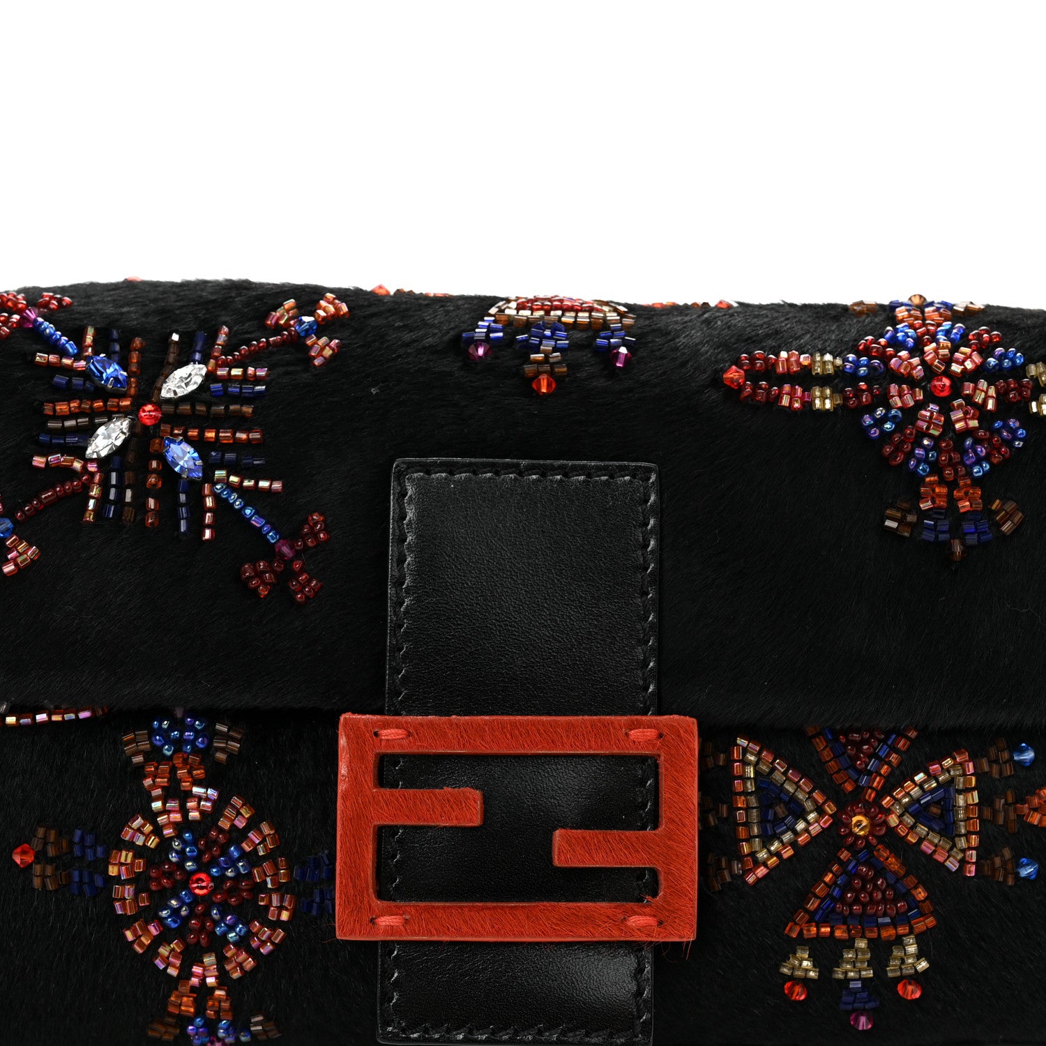 Fendi Calf Hair Beaded Baguette Black Multicolor 8 of 11