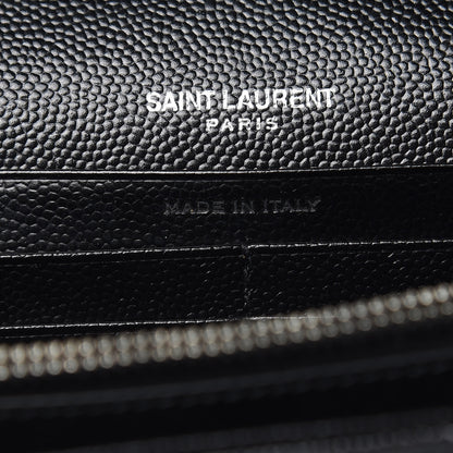 Saint Laurent Grain De Poudre Matelasse Chevron Monogram Chain Wallet Black 6 of 10
