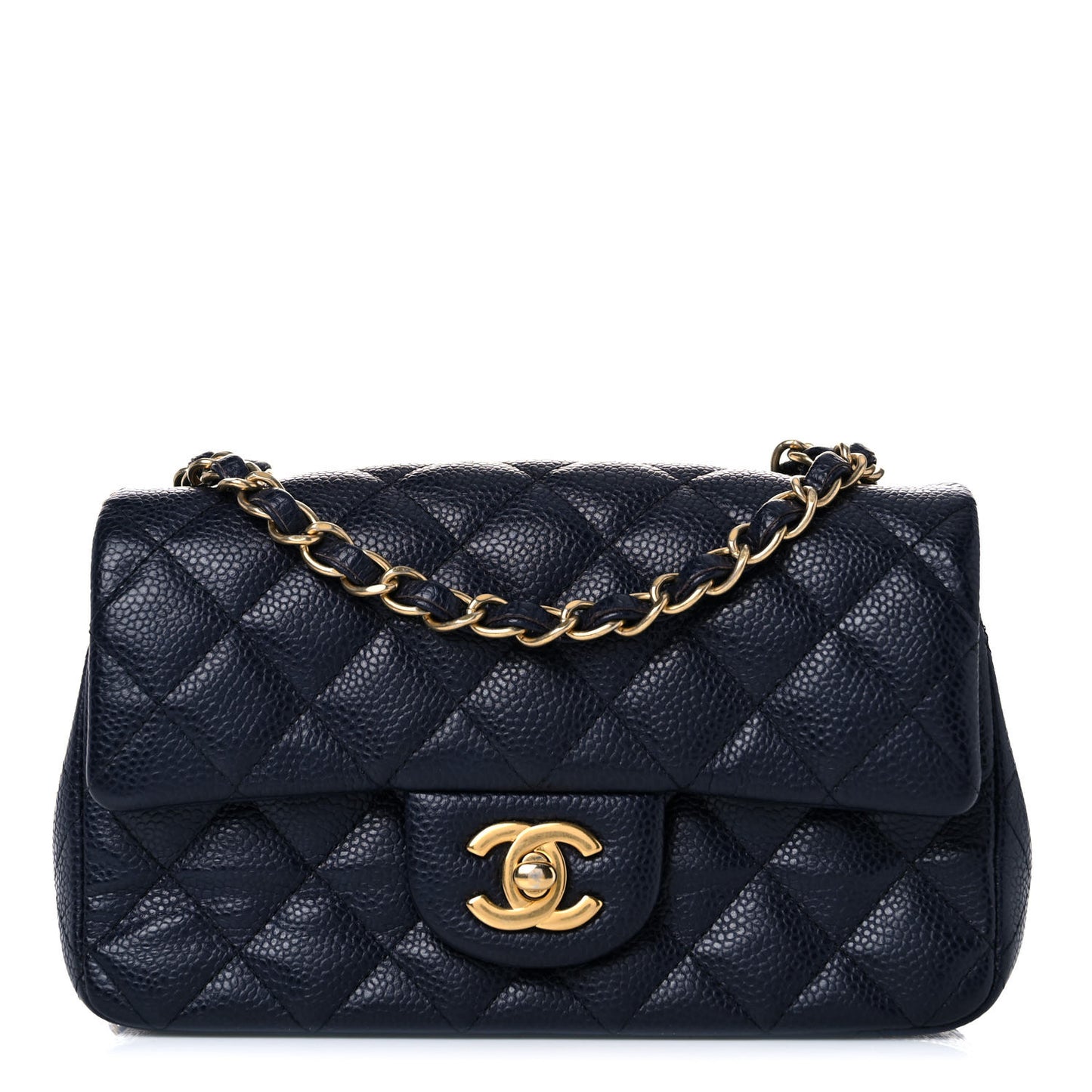 Caviar Quilted Mini Rectangular Flap Navy