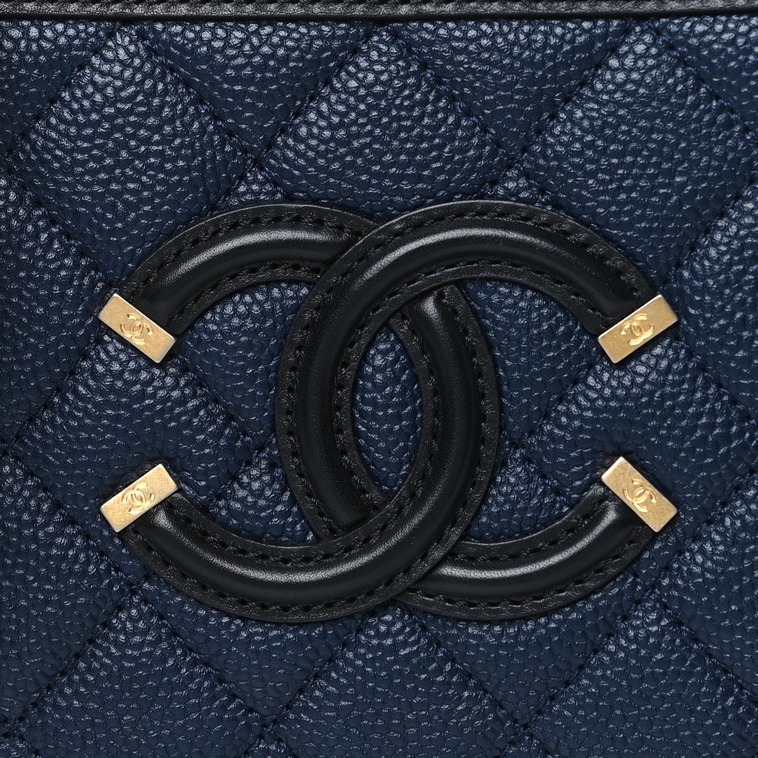 Chanel Caviar Quilted Small CC Filigree Vanity Case Navy Black 8 of 10
