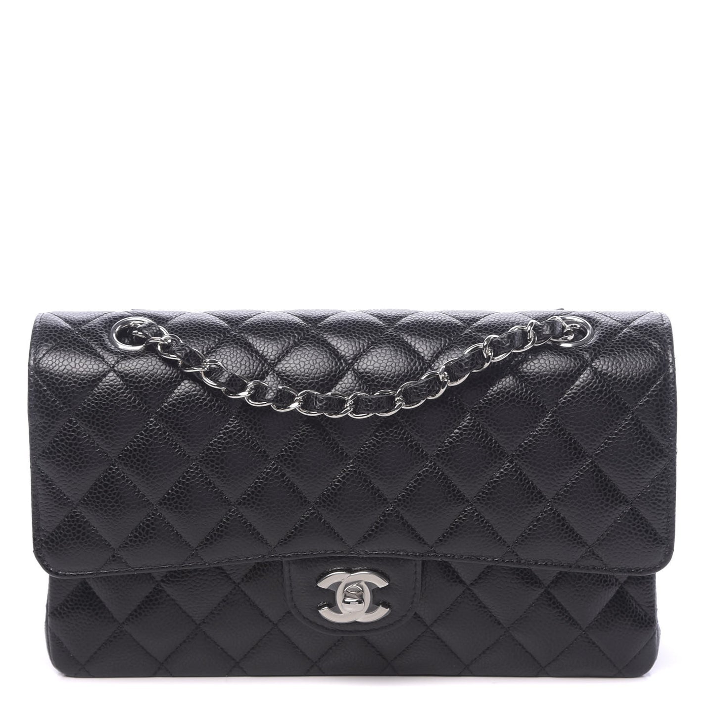 Caviar Quilted Medium Double Flap Black