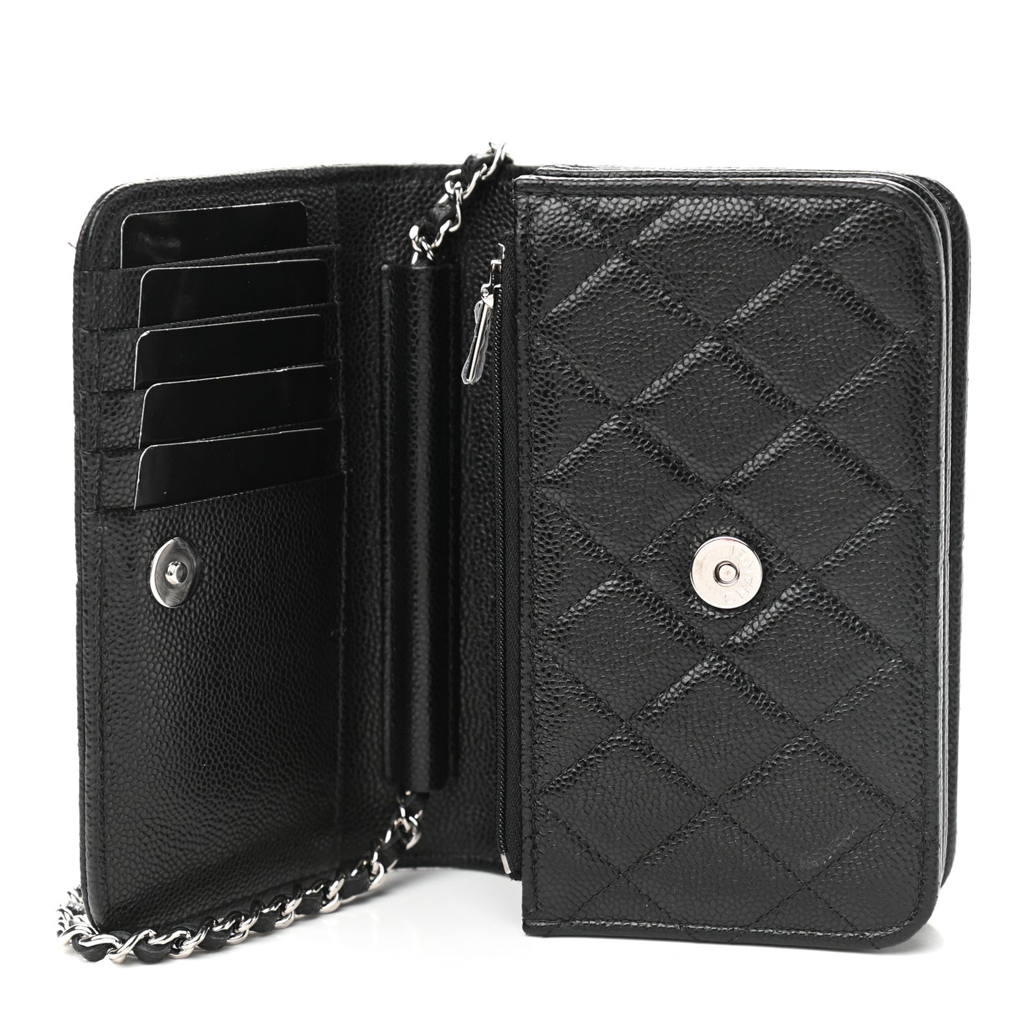 Caviar Quilted Mini Wallet On Chain WOC Black