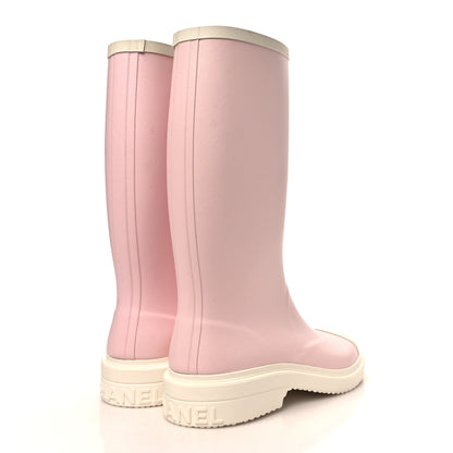 Chanel Caoutchouk CC High Boots 40 Light Pink White 5 of 9