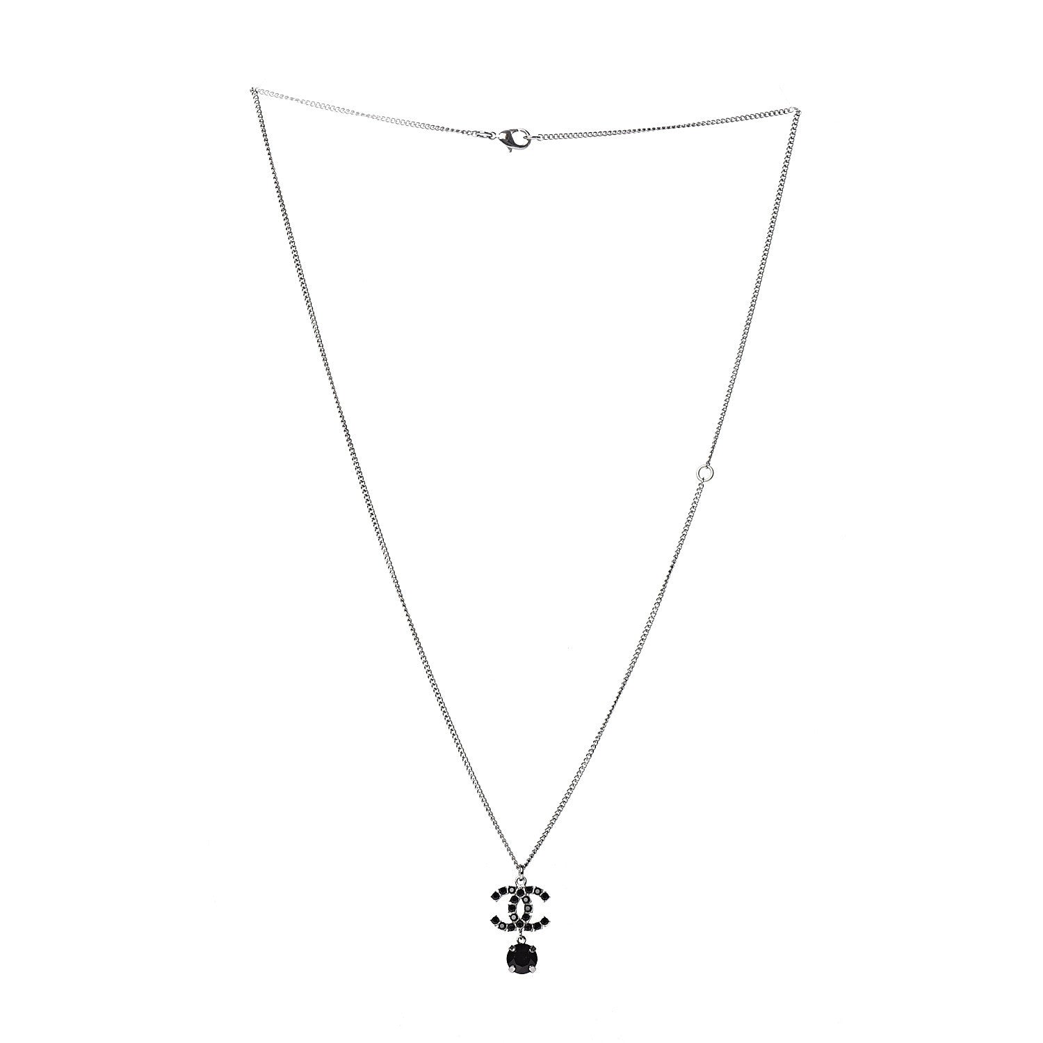 Chanel Ruthenium Crystal CC Drop Necklace Black 2 of 4