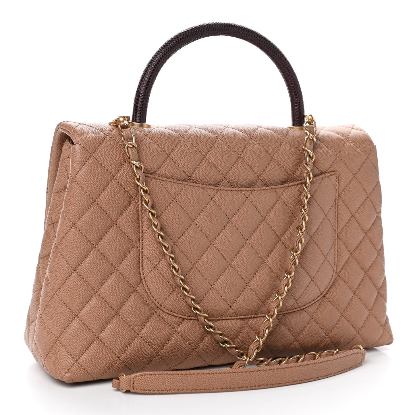 Caviar Lizard Quilted Medium Coco Handle Flap Beige