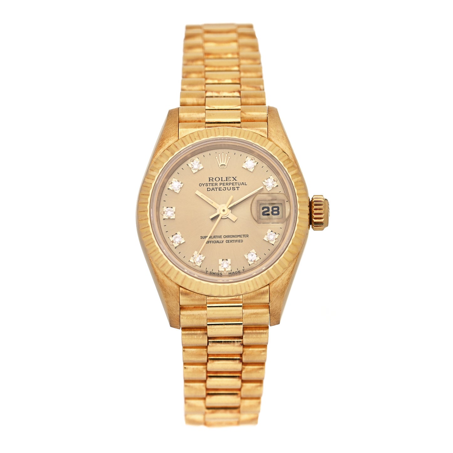18K Yellow Gold Diamond 26mm Datejust President Watch Champagne 69178