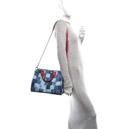 Louis Vuitton Denim Damier Monogram Patchwork Speedy Bandouliere 30 Blue Rouge 2 of 9