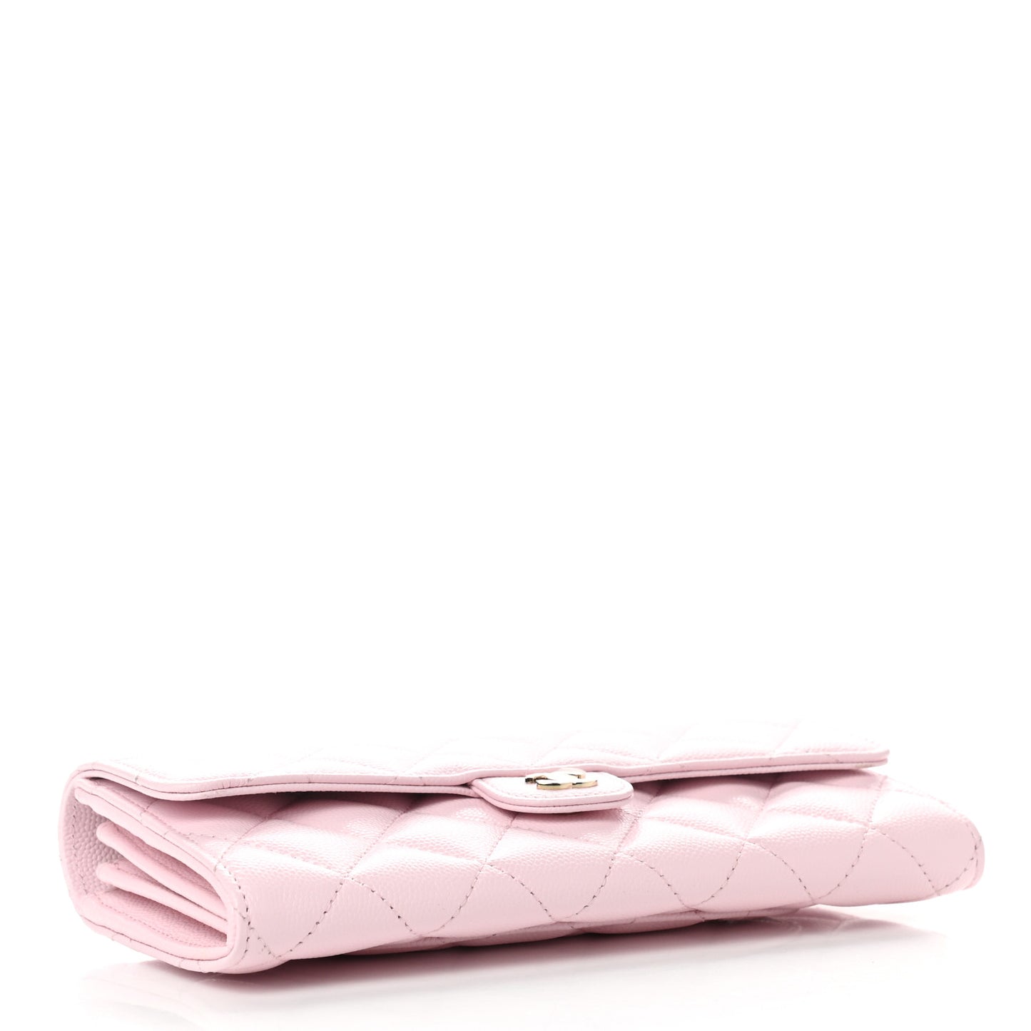 Caviar Quilted Large Gusset Flap Wallet Light Pink