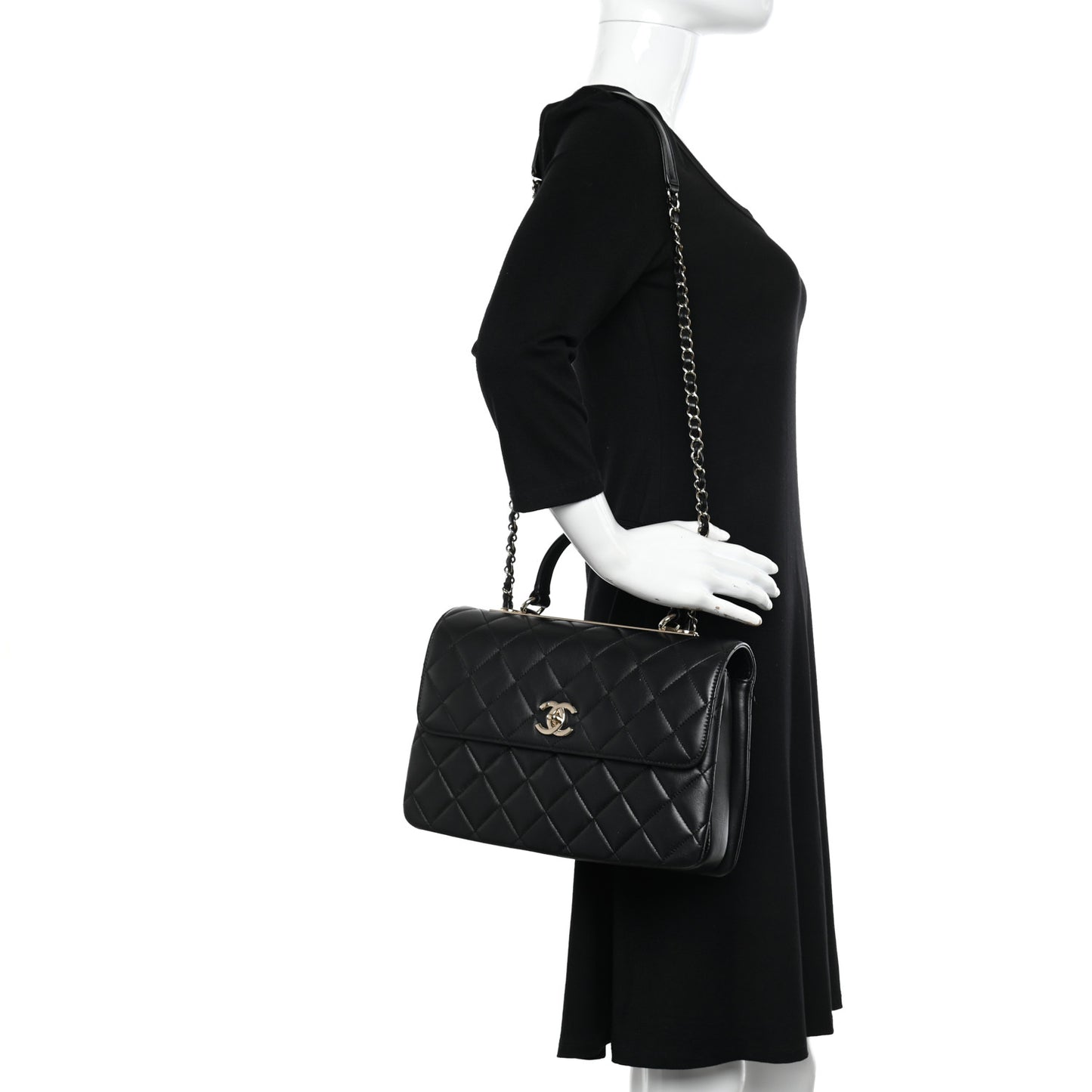 Lambskin Quilted Medium Trendy CC Flap Dual Handle Bag Black