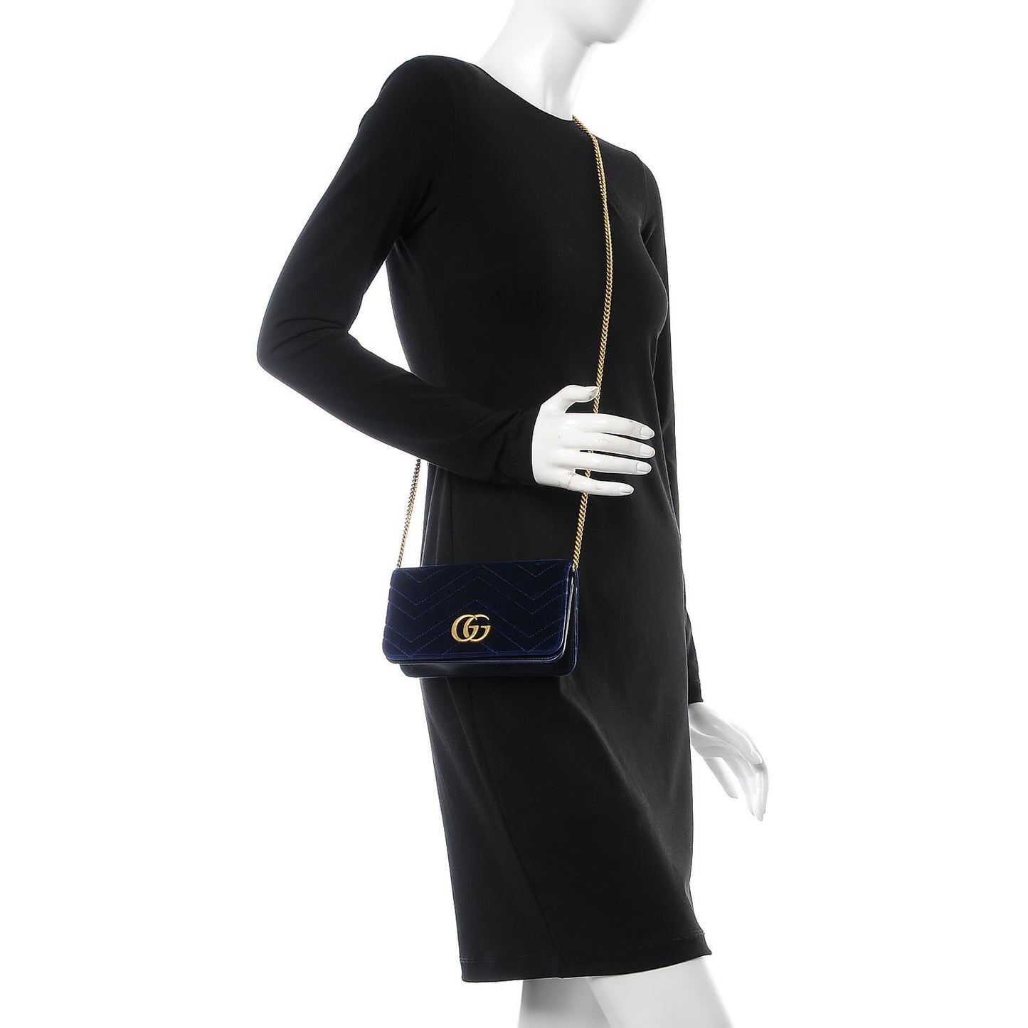 Velvet Matelasse GG Marmont Mini Bag Cobalt Blue