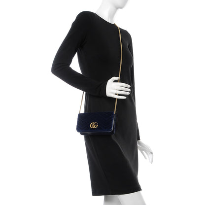 Gucci Velvet Matelasse GG Marmont Mini Bag Cobalt Blue 2 of 9