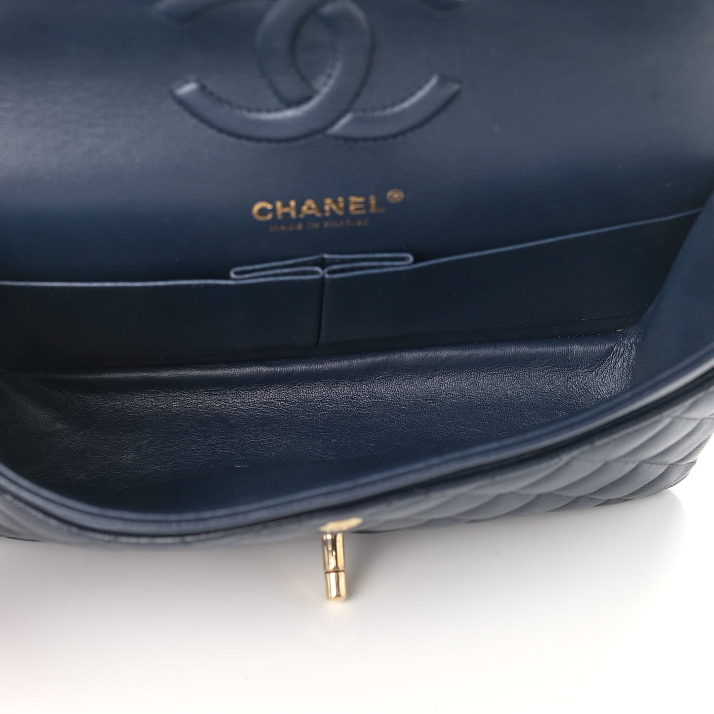 Caviar Quilted Medium Double Flap Navy