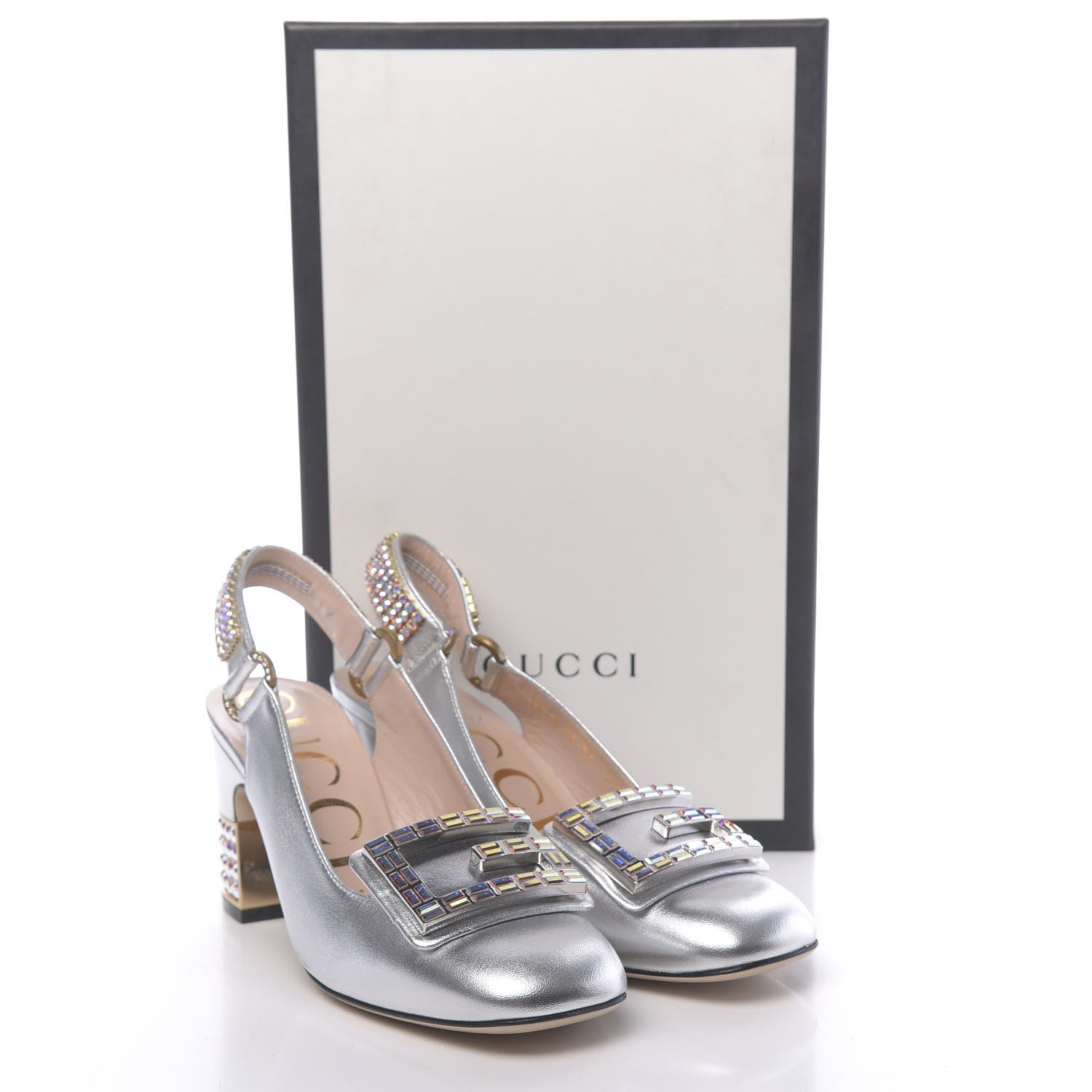 Gucci Metallic Nappa Crystal Square G Madelyn Slingbacks 36 Silver 11 of 11