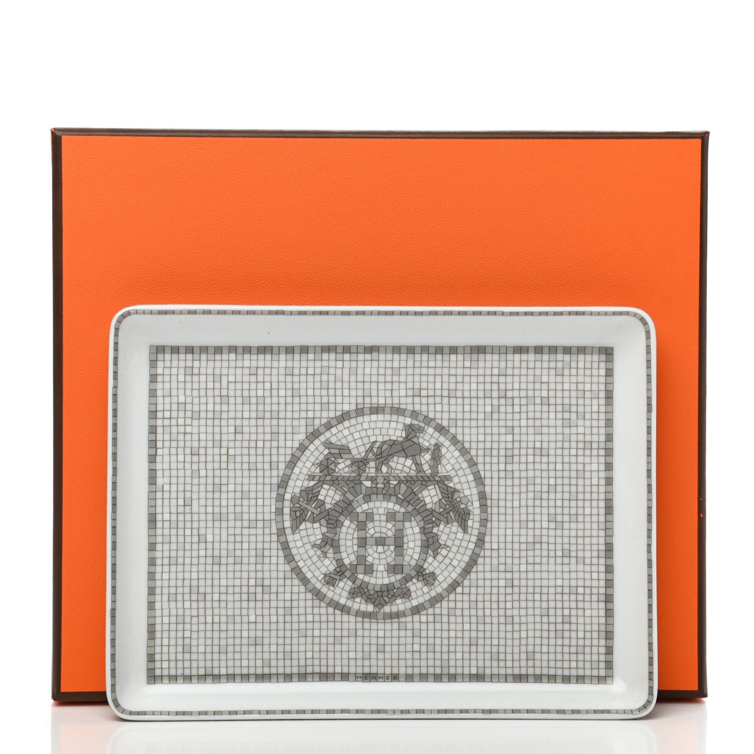Hermes Porcelain Mosaique Au 24 Sushi Plate Platine 8 of 8