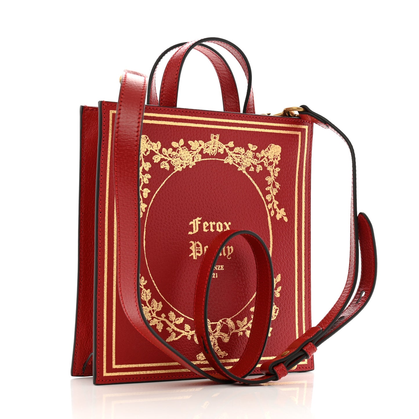 Textured Calfskin Garden Flower Vertical Shopping Tote Red