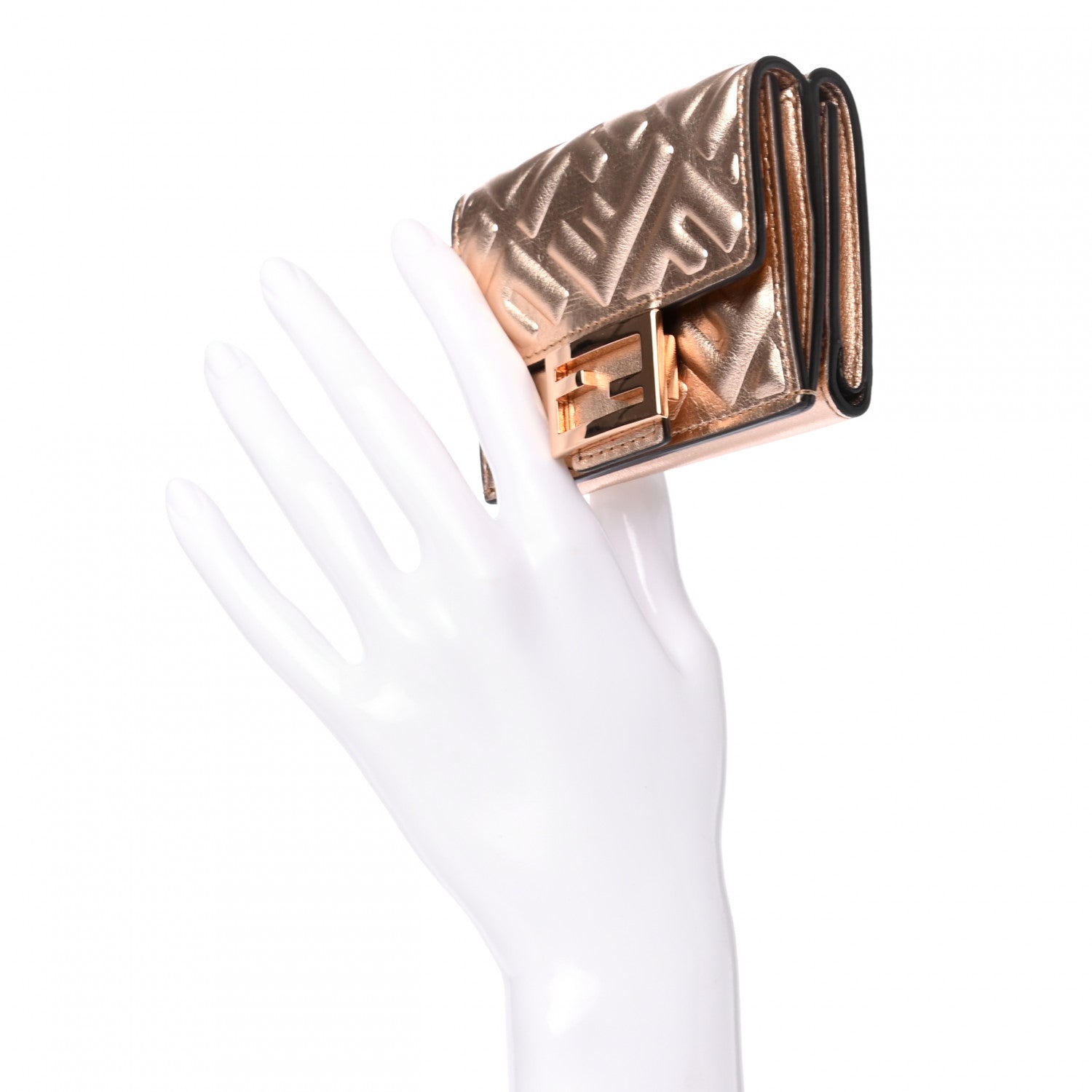 Fendi Vitello Laminato FF 1974 Embossed Micro Tri-Fold Wallet Rame 2 of 7