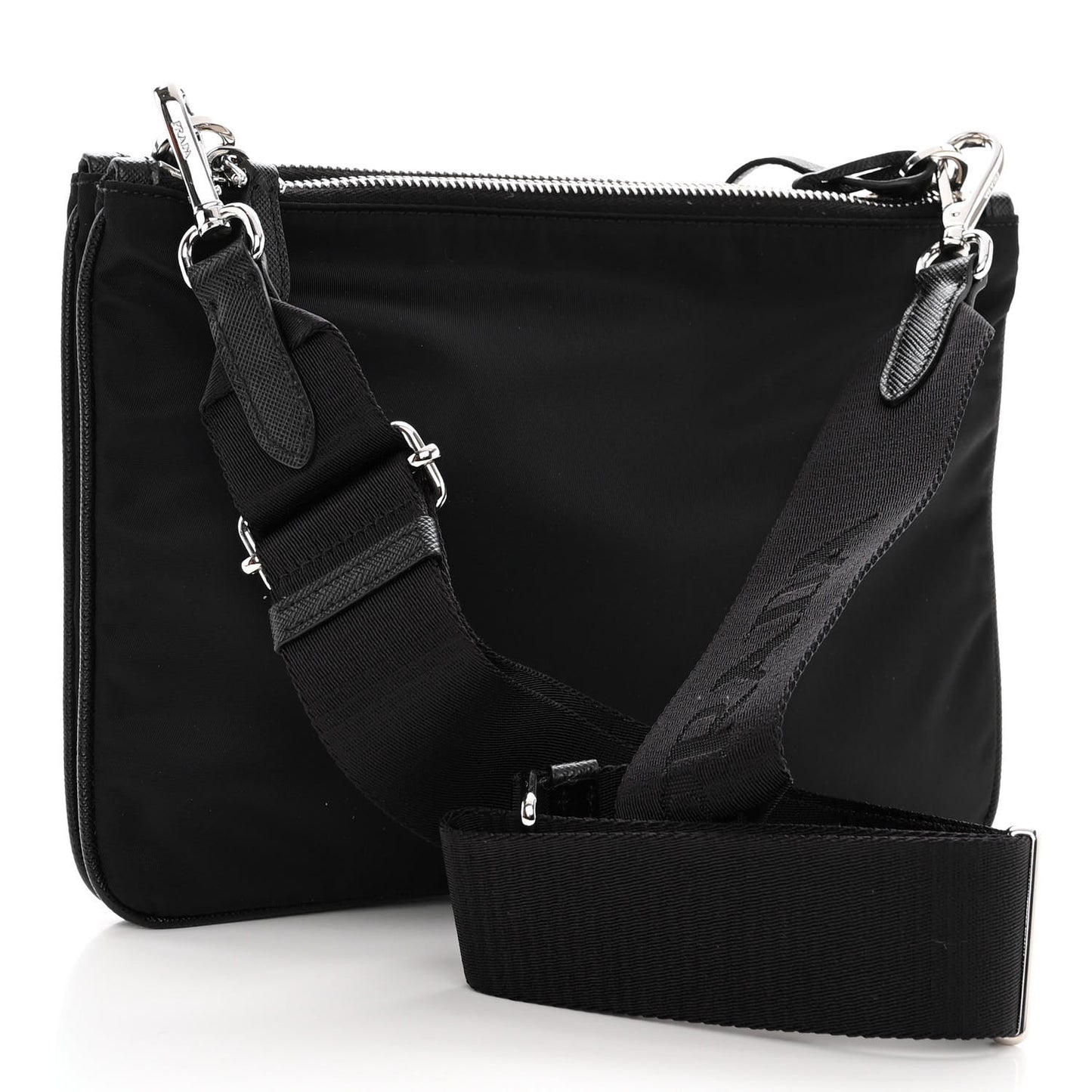 Re-Nylon Saffiano Re-Edition 2000 Double Zip Crossbody Bag Black