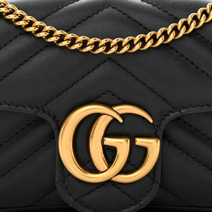 Gucci Calfskin Matelasse Super Mini GG Marmont Shoulder Bag Black 8 of 11