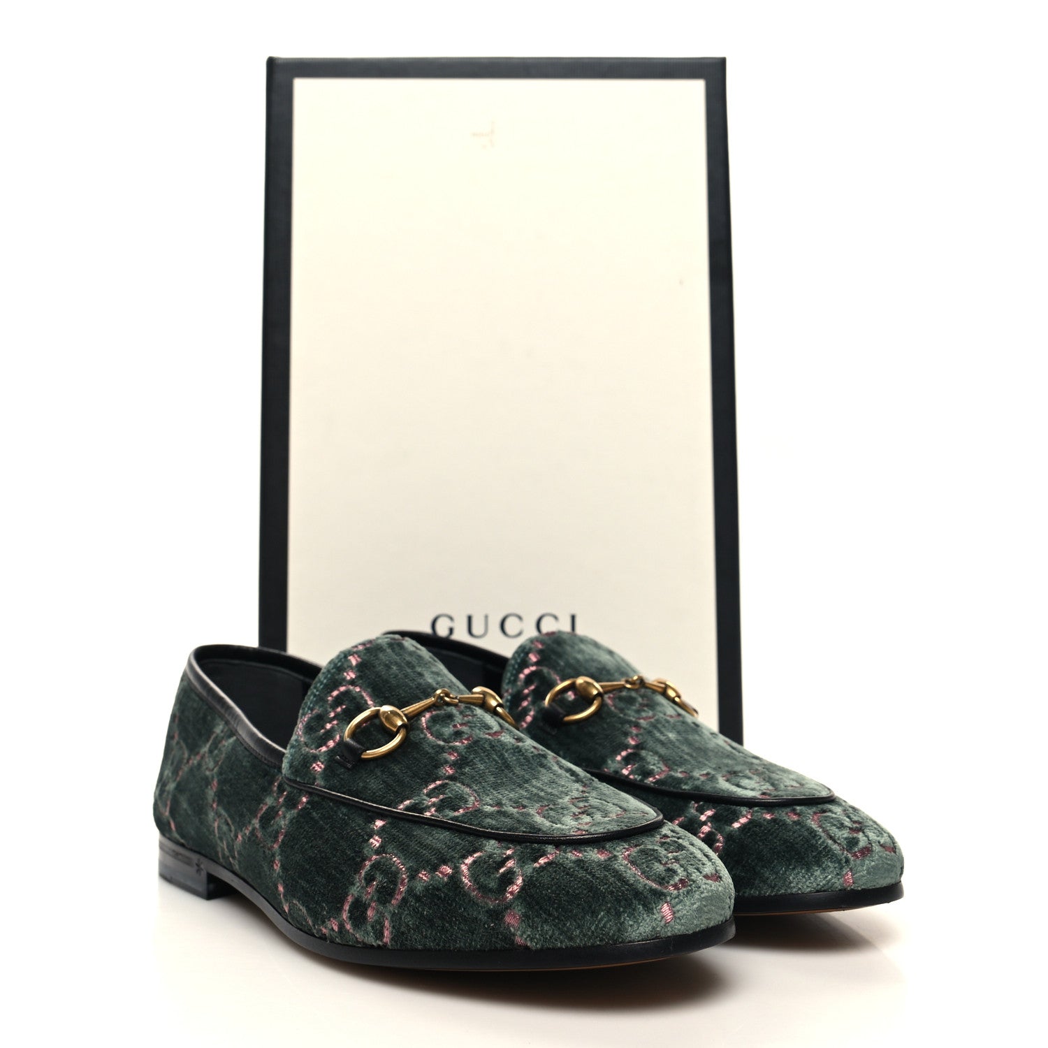 Gucci Velvet Malaga Kid GG Monogram Horsebit Womens Jordaan Loafers 37 Avio Dusty Pink Black 9 of 9