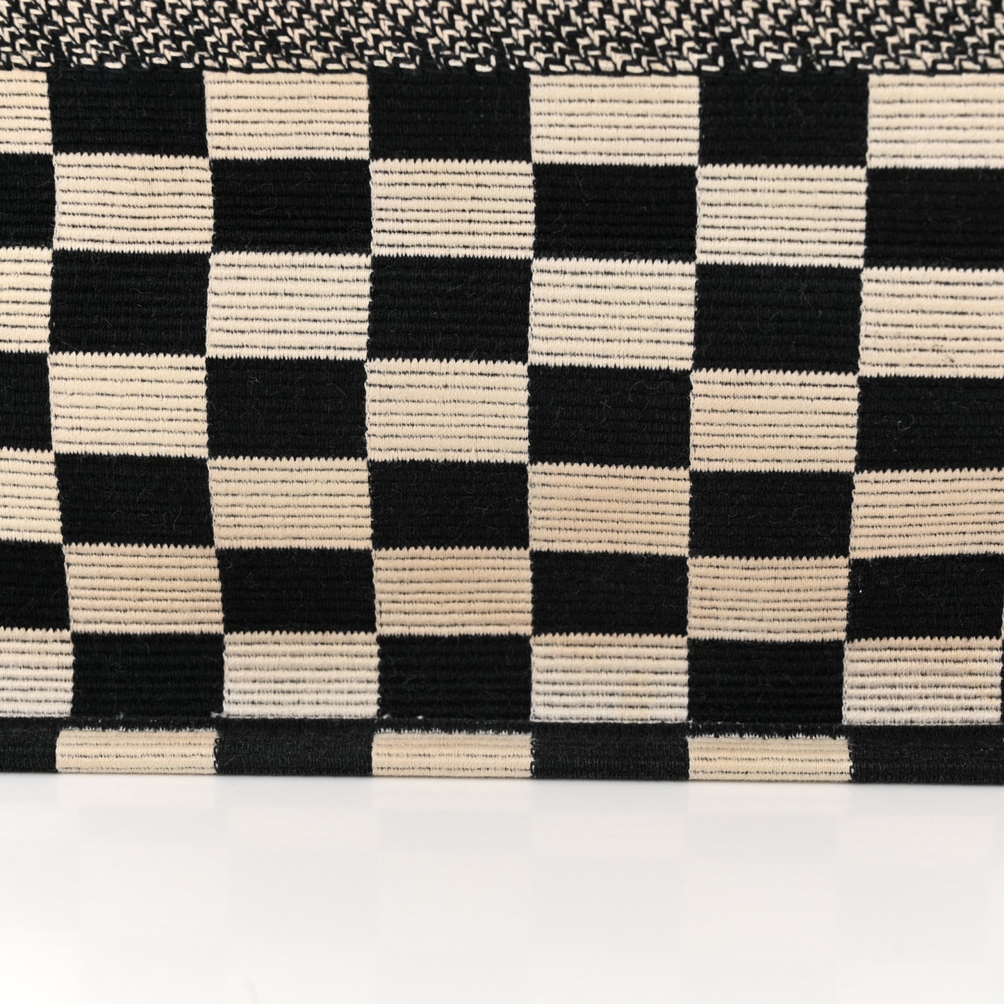 Canvas Embroidered Checkered Book Tote Black White